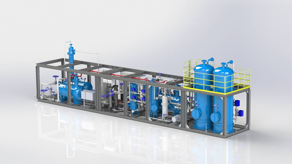 Dehydration and hydrocarbon removal integrated pry